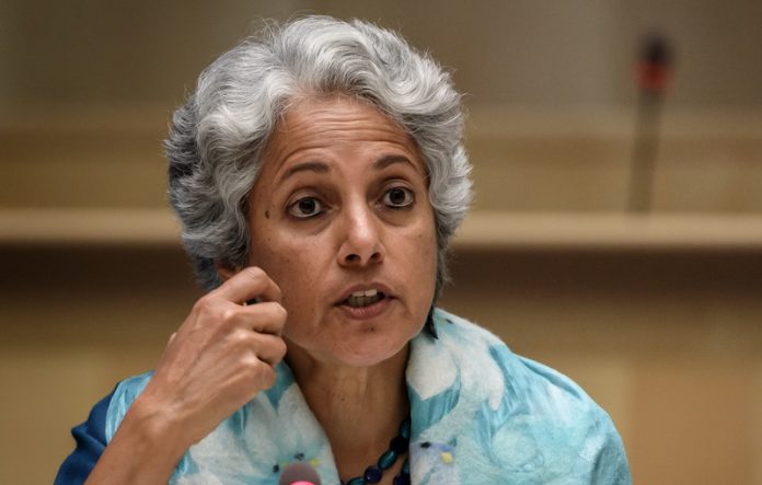 World Health Organization (WHO) Chief Scientist Soumya Swaminathan attends a news conference in Geneva