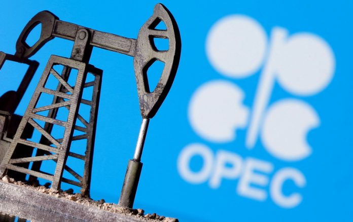Illustration d'un puits de pétrole et du logo de l'Opec