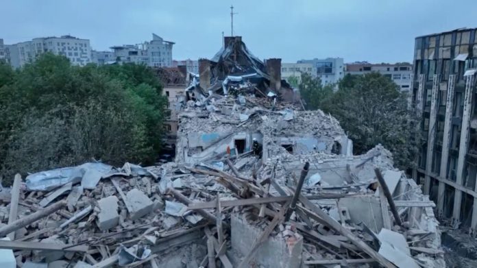 Russian rocket strike hits an apartment building, in Lviv