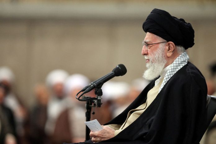 Iran's Supreme Leader Ayatollah Ali Khamenei speaks during a meeting with the guests of the Islamic Unity Conference in Tehran