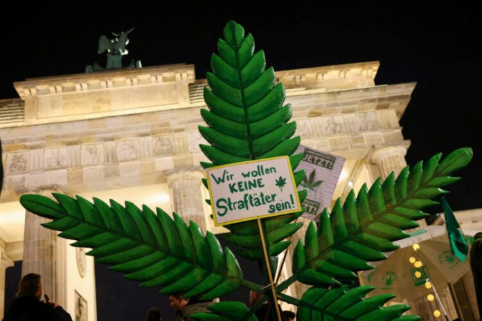Germany's friends of cannabis celebrate the part legalisation of cannabis with a "smoke in", in Berlin
