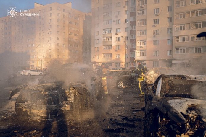 Aftermath of a Russian missile attack in Sumy