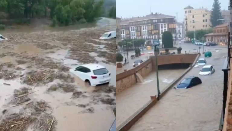 Španija pod vodom: Auti plivali cestama, grad oštetio avion u letu