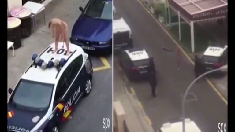 Šokantan video: Gola plavuša skočila na policijski auto, jedva je savladali