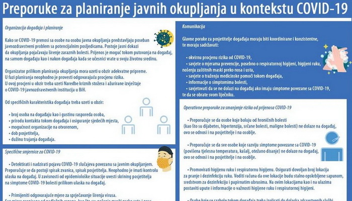 FBiH izdala nove preporuke za organizovanje javnih okupljanja u narednom periodu