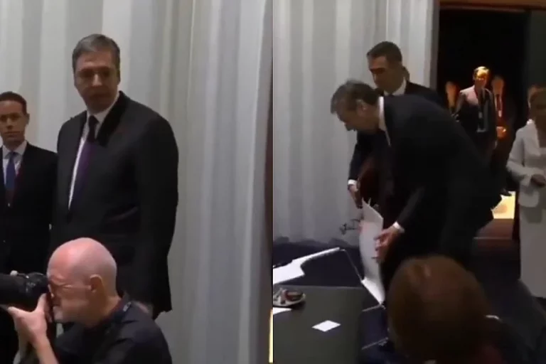 Bizarna situacija: Vučić zbunjeno tražio mjesto za sjedenje pa dobio školsku klupu koju je odmah razvalio
